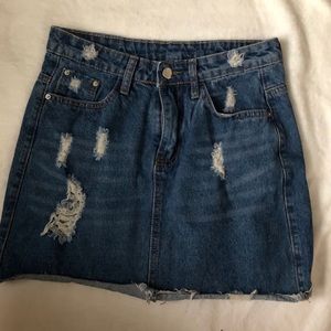 distressed jean skirt